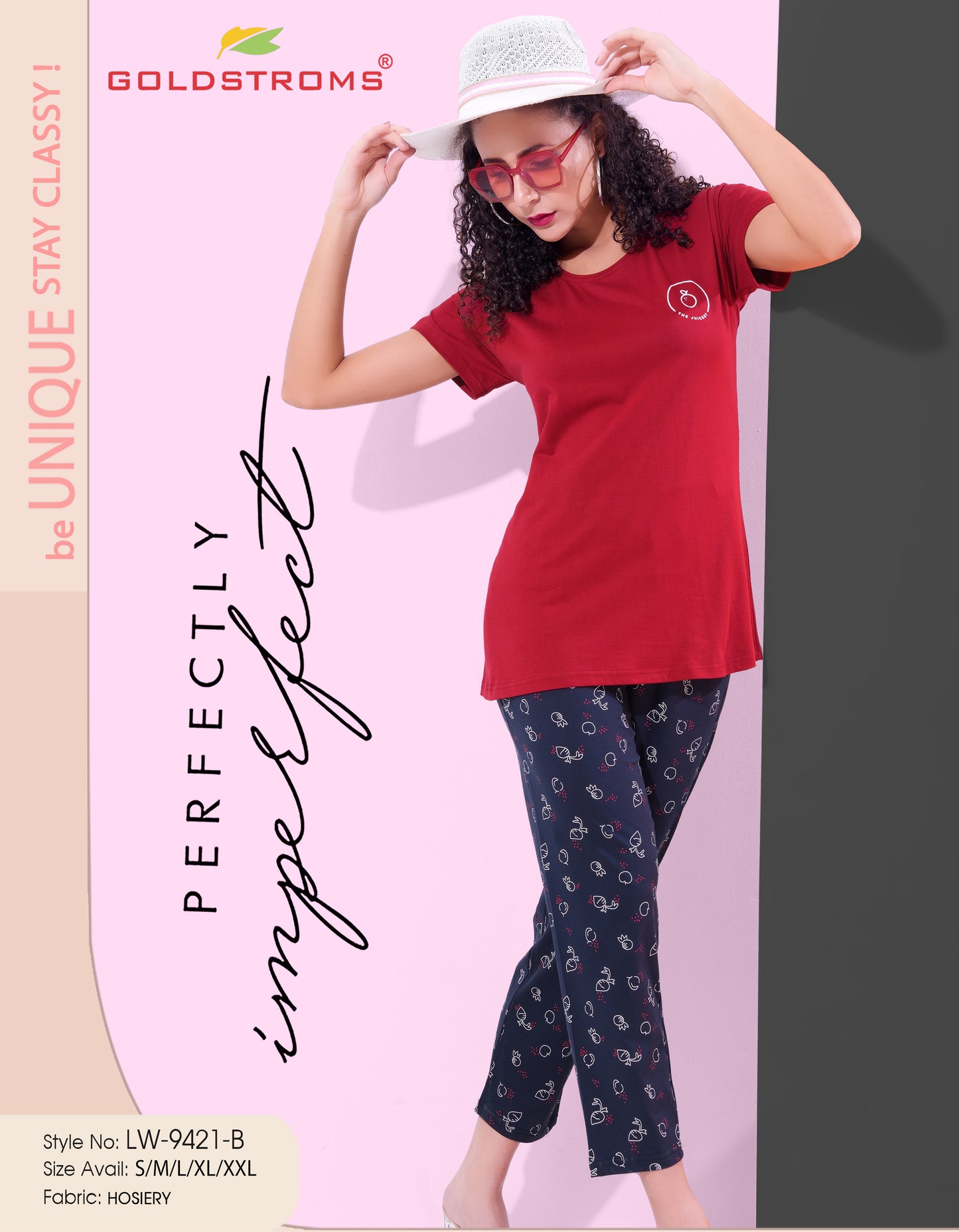 Red & Navy Blue-Colored Printed Nightsuit