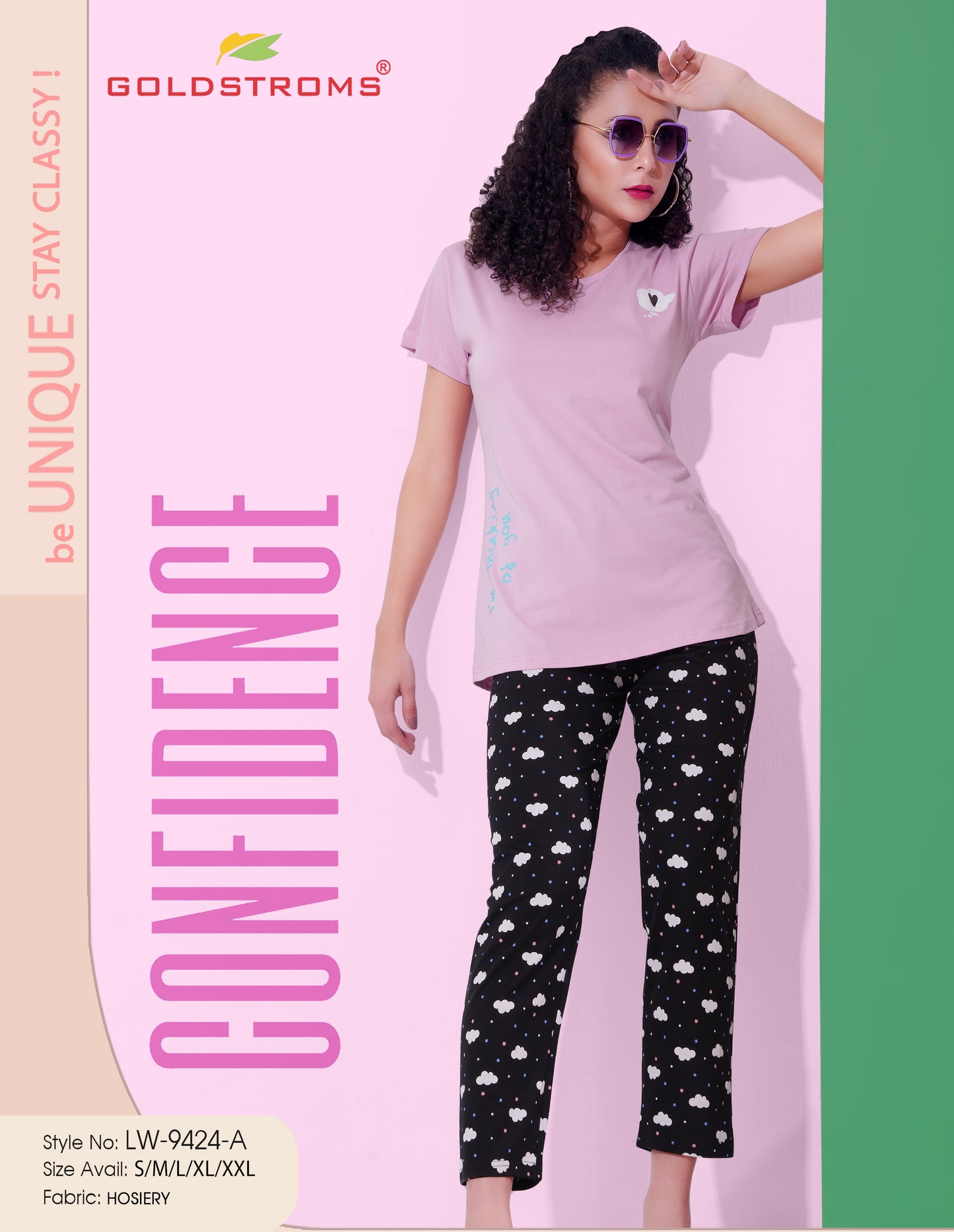 Pink & Black-Colored Printed Nightsuit