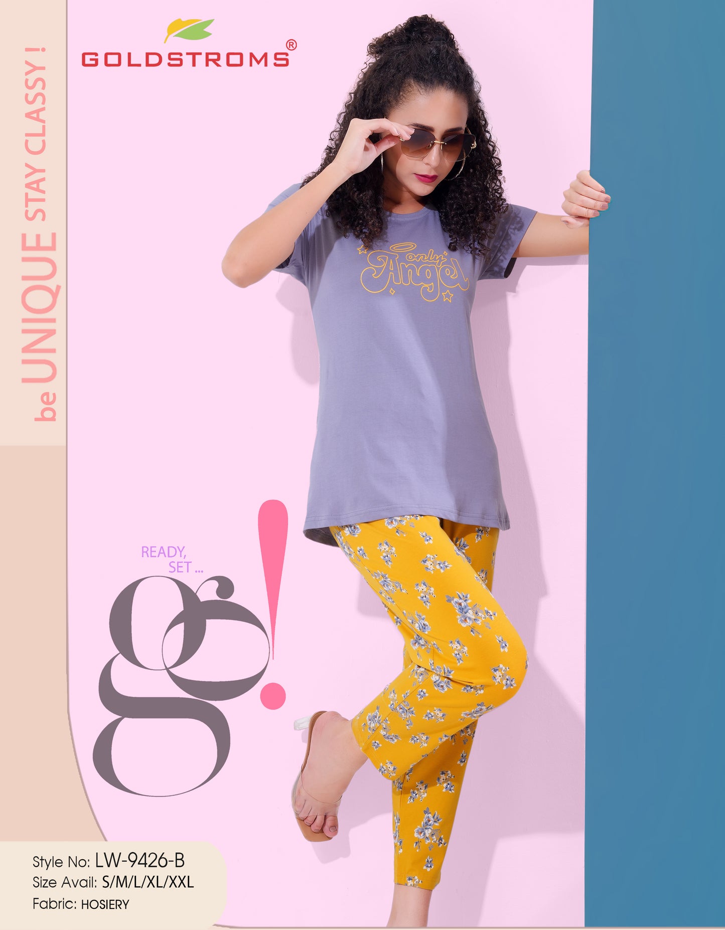 Lavender & Yellow-Colored Printed Nightsuit