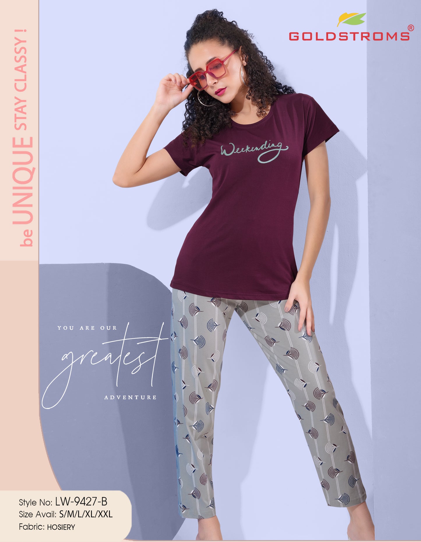 Magenta & Grey-Colored Printed Nightsuit