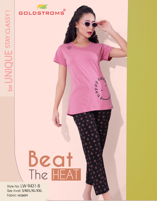 D Pink & Black-Colored Printed Nightsuit