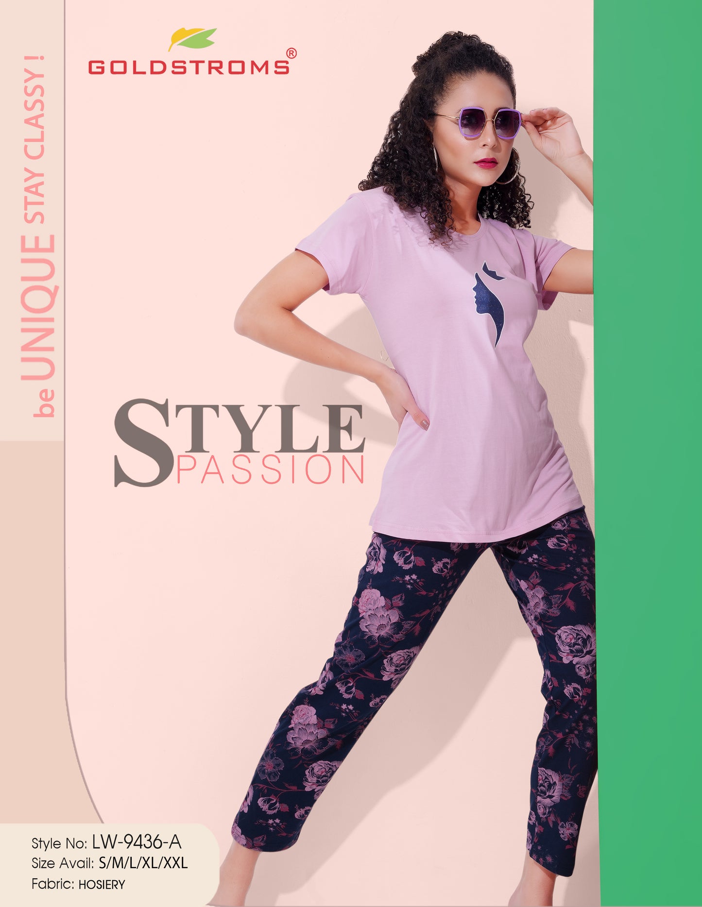 Pink & Navy Blue-Colored Printed Nightsuit