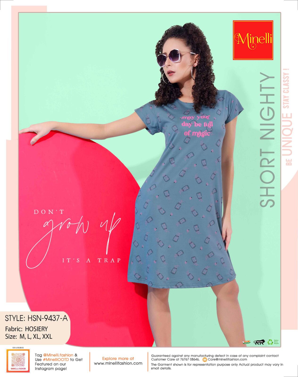 Indigo-Colored Printed Short Nightdress