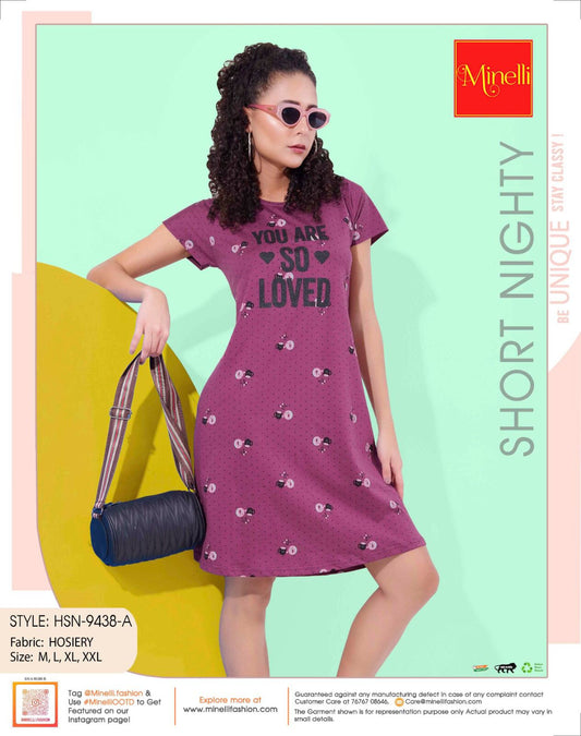 Magenta-Colored Printed Short Nightdress