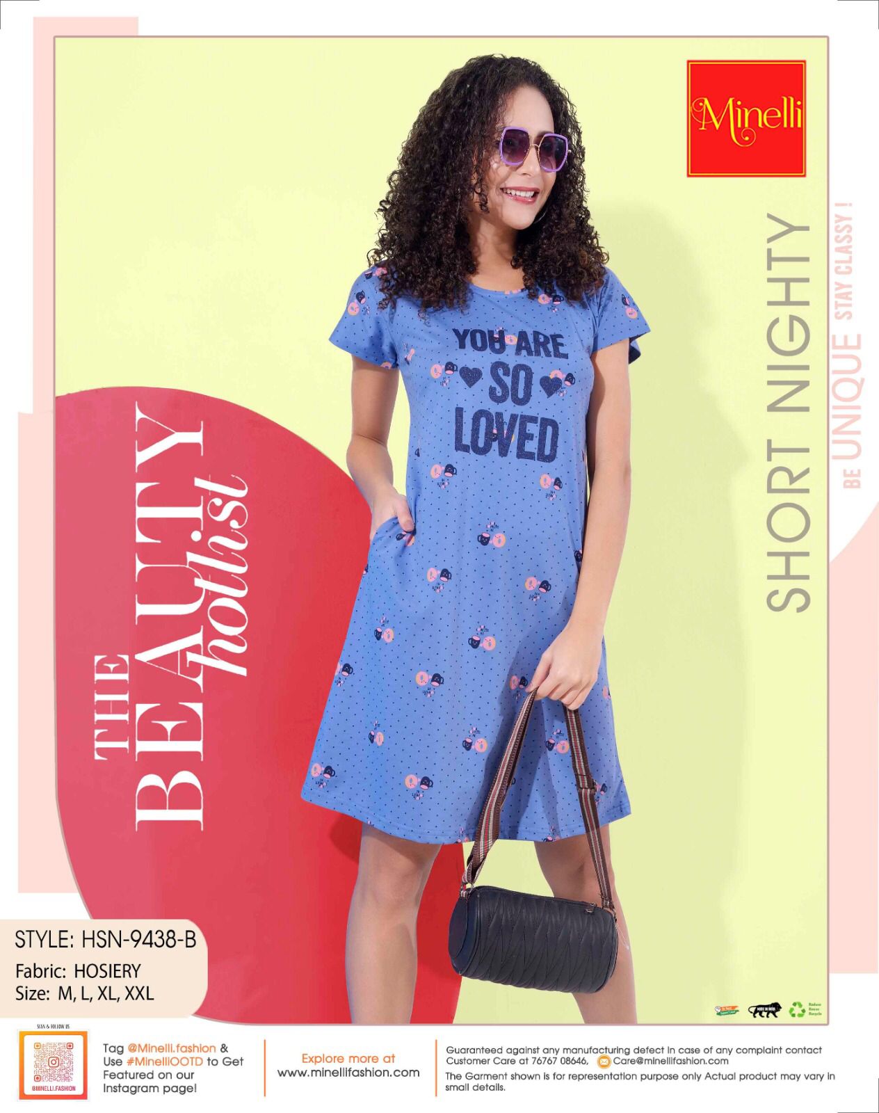 Blue-Colored Printed Short Nightdress