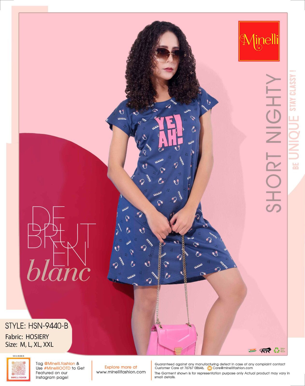 Blue-Colored Printed Short Nightdress