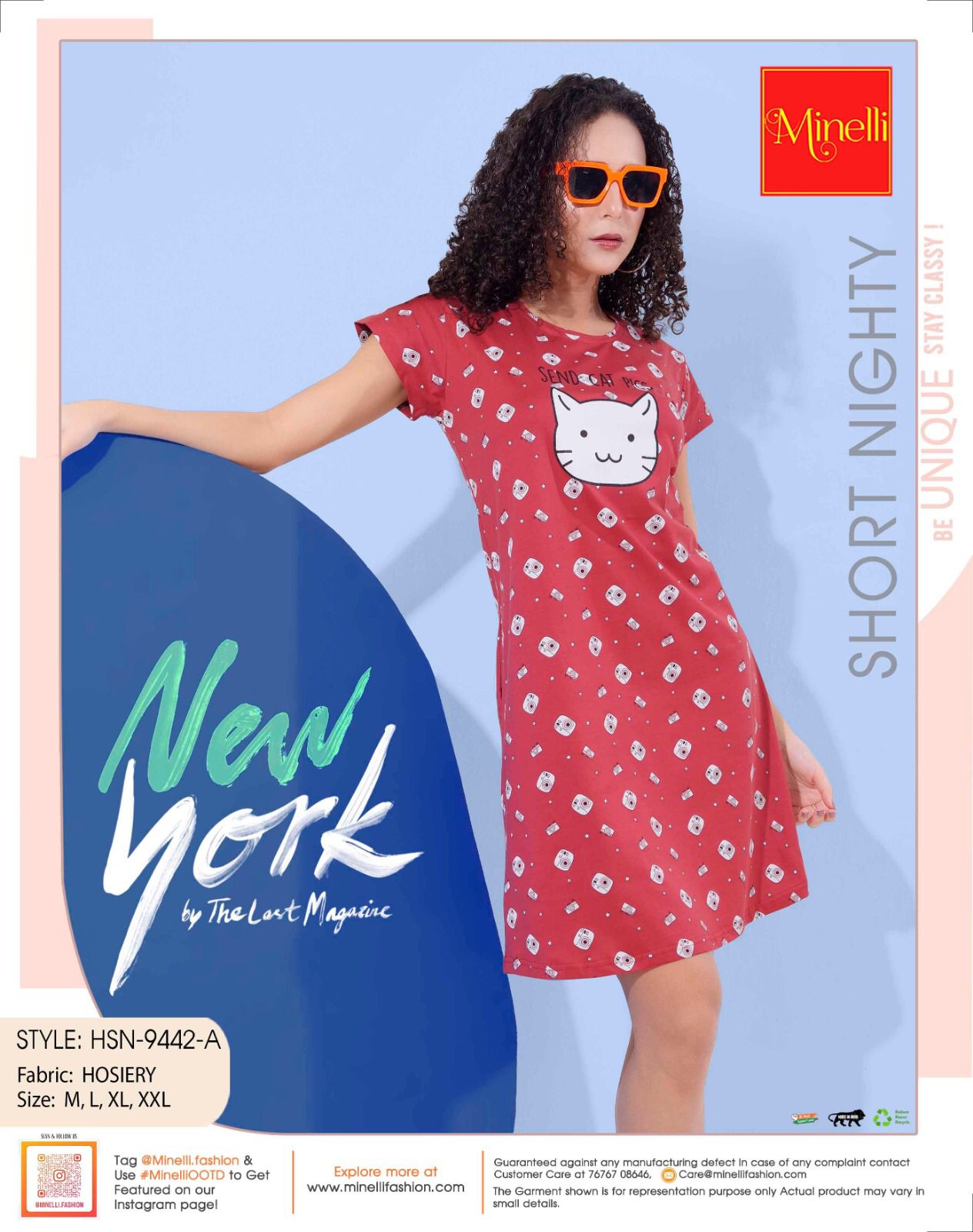 Red-Colored Printed Short Nightdress