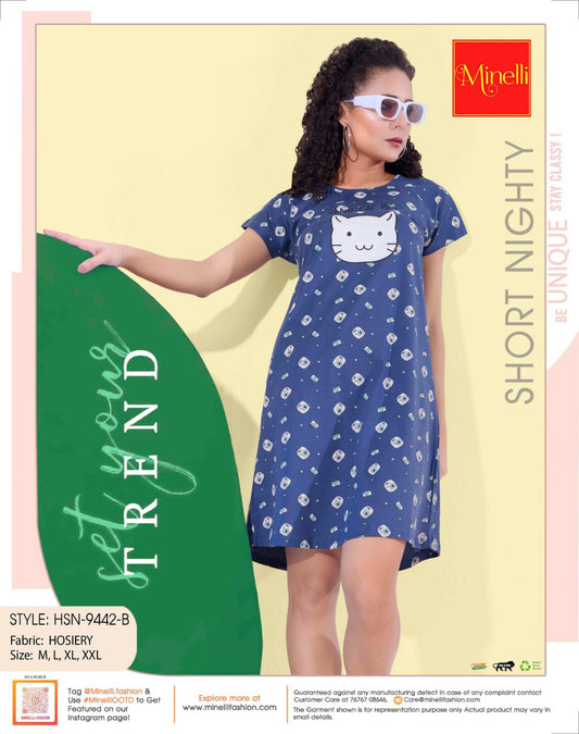 Blue-Colored Printed Short Nightdress