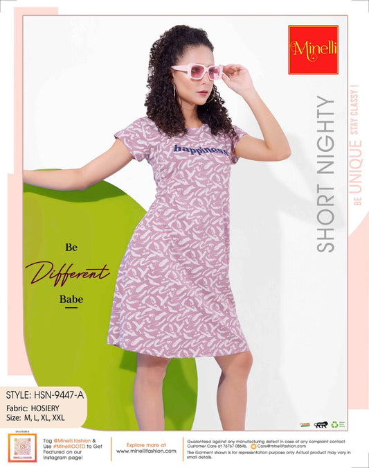 L Magenta-Colored Printed Short Nightdress
