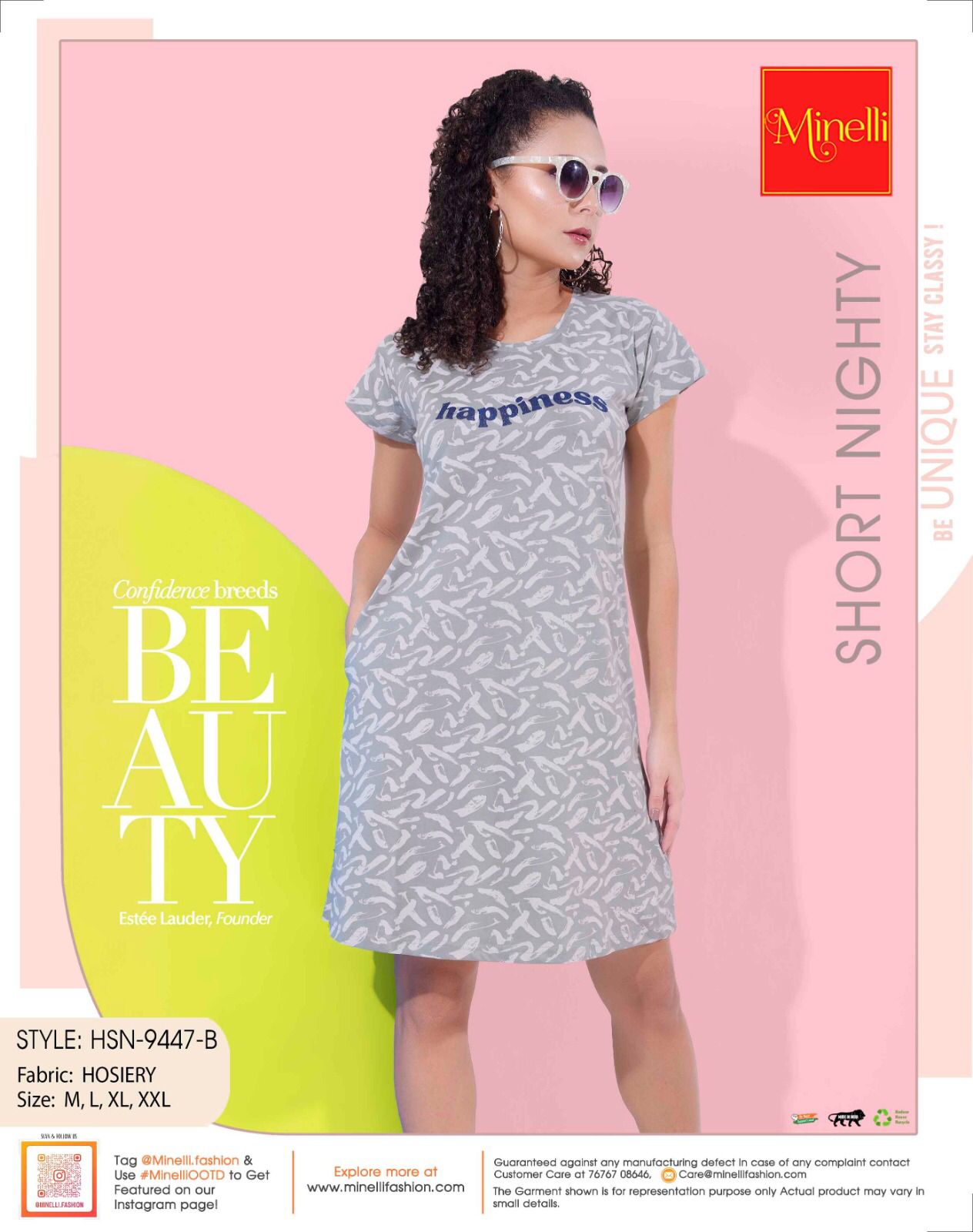 Grey-Colored Printed Short Nightdress