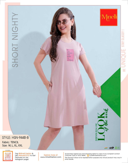 Pink-Colored Printed Short Nightdress