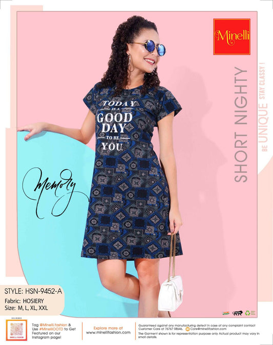 Blue-Colored Printed Short Nightdress