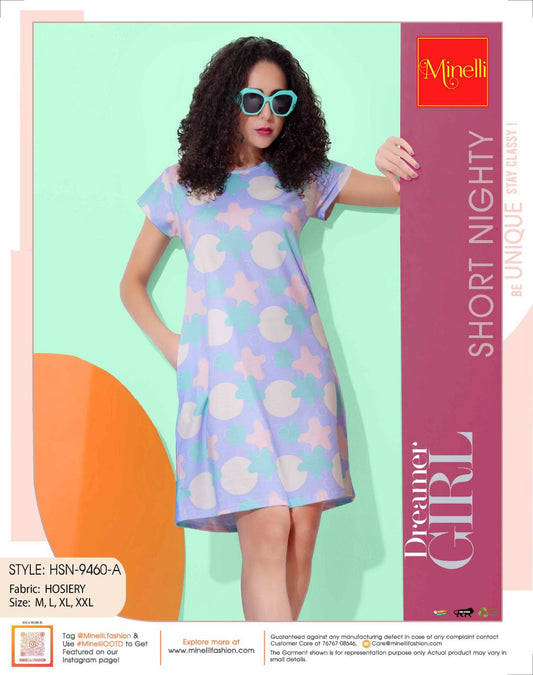 Lavender-Colored Printed Short Nightdress