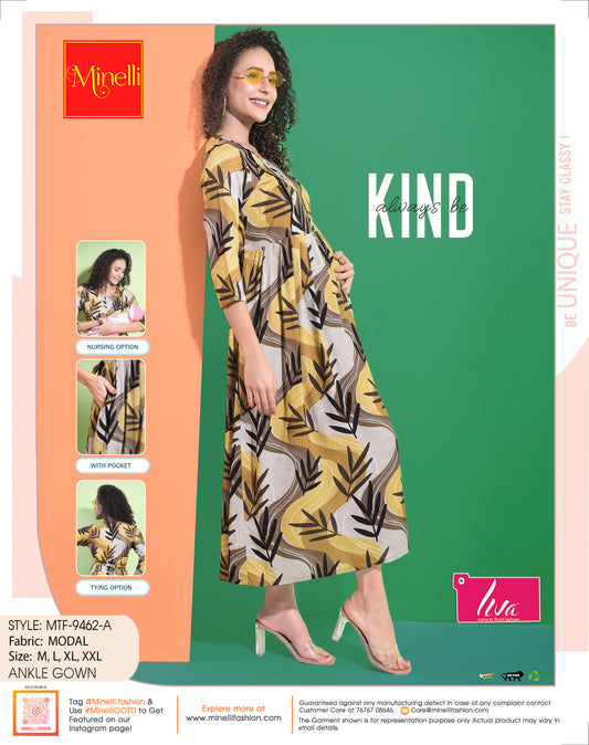 Womens Maternity Ankle Gown - Yellow