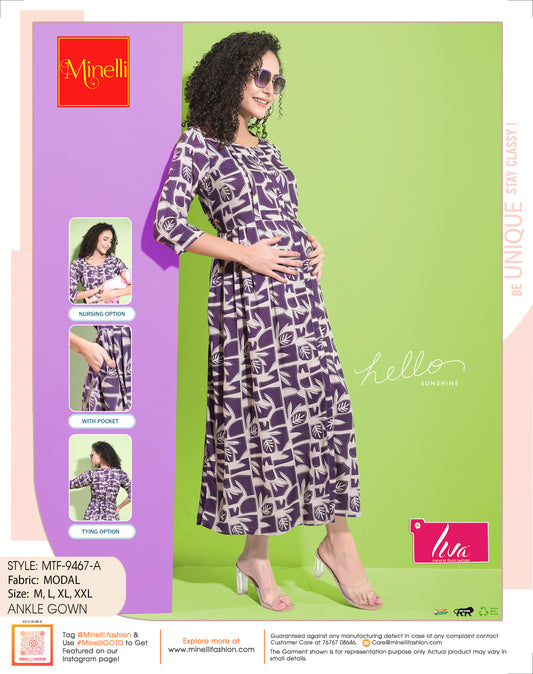 Womens Maternity Ankle Gown - Purple