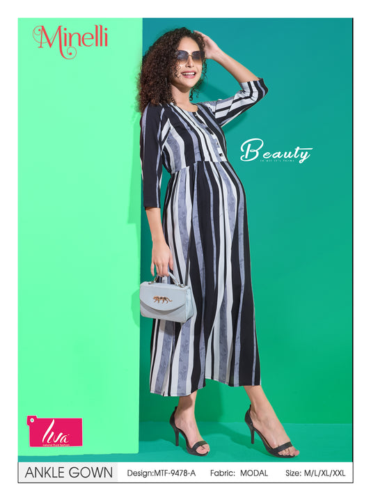Womens Maternity Ankle Gown - Blue