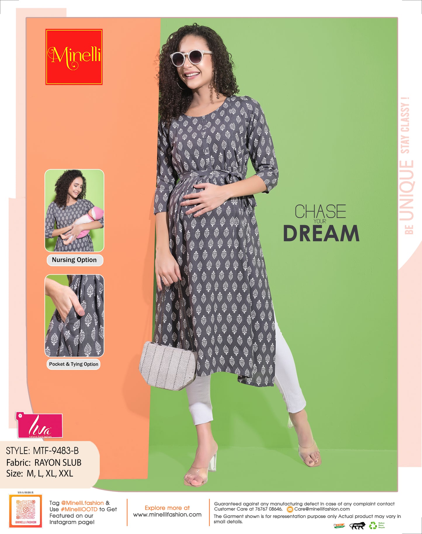 Womens Grey-Colored Maternity Kurti