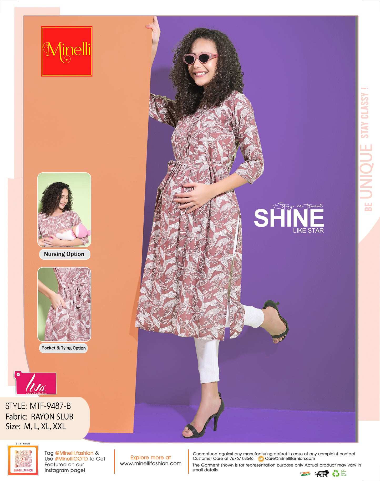 Womens Coffee-Colored Maternity Kurti