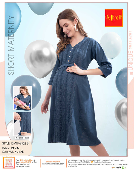 Womens Denim Maternity Short Gown - L.Blue