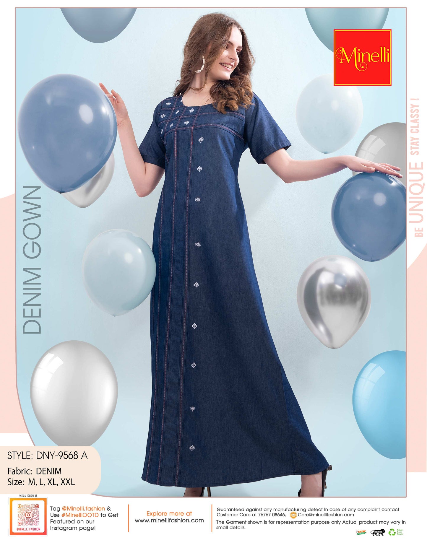 Womens Denim Long Gown - D.Blue