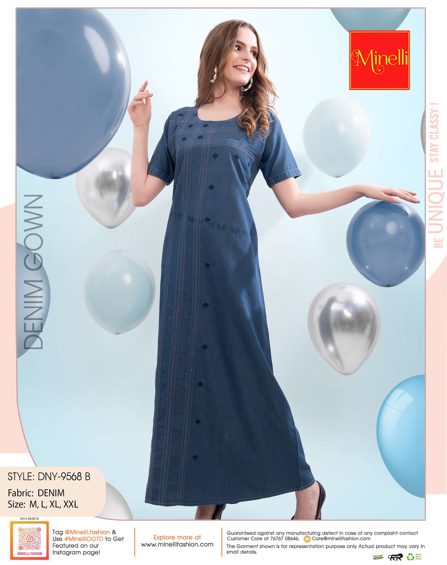 Womens Denim Long Gown - L.Blue