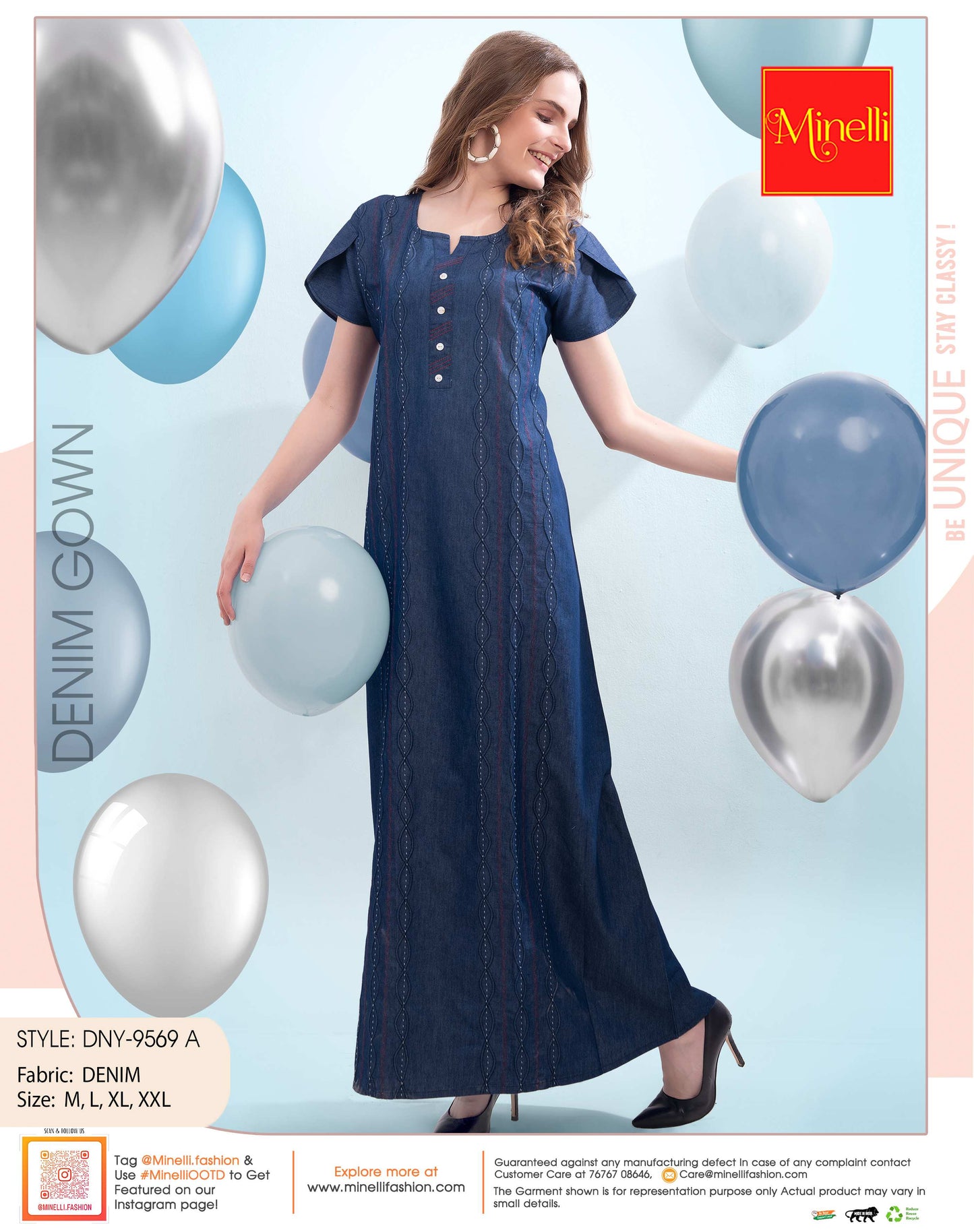 Womens Denim Long Gown - D.Blue