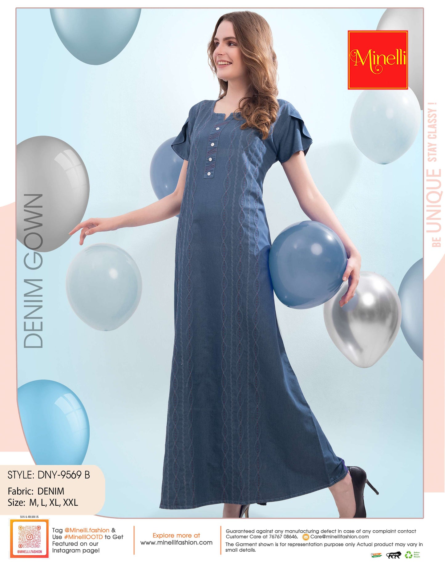 Womens Denim Long Gown - L.Blue