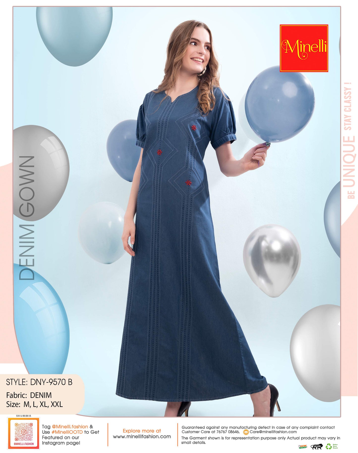 Womens Denim Long Gown - Blue