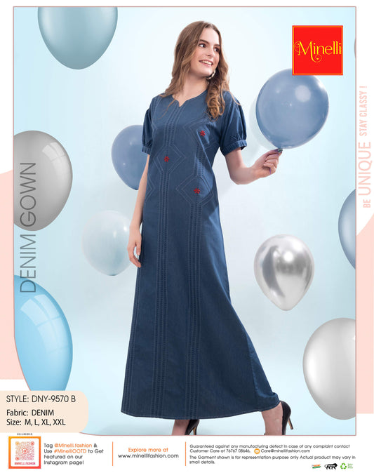 Womens Denim Long Gown - Blue