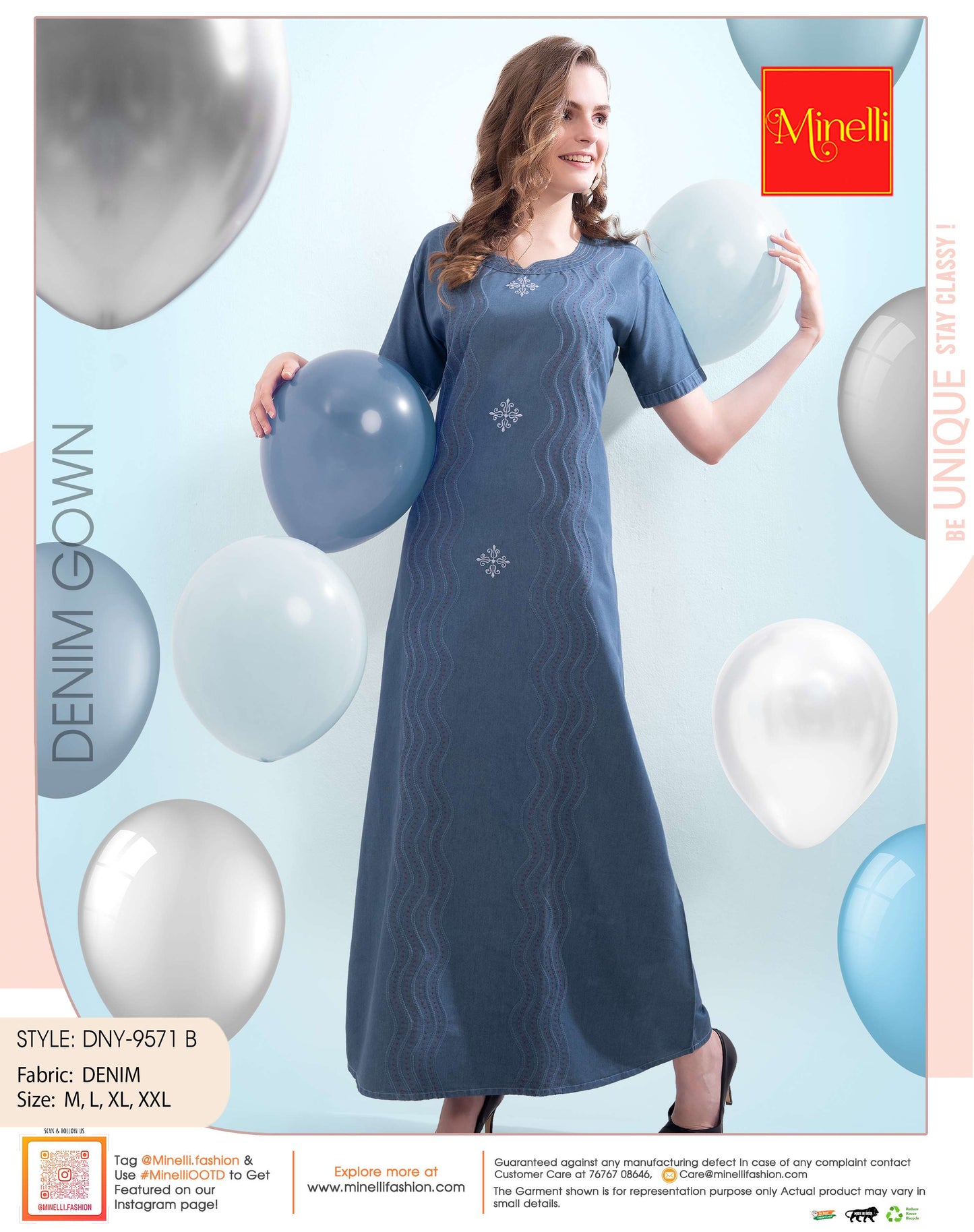 Womens Denim Long Gown - L.Blue