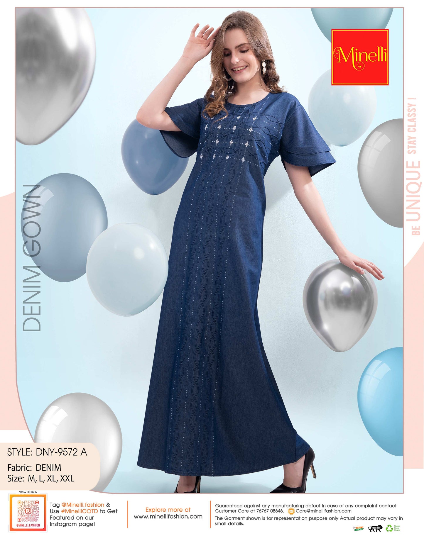 Womens Denim Long Gown - D.Blue