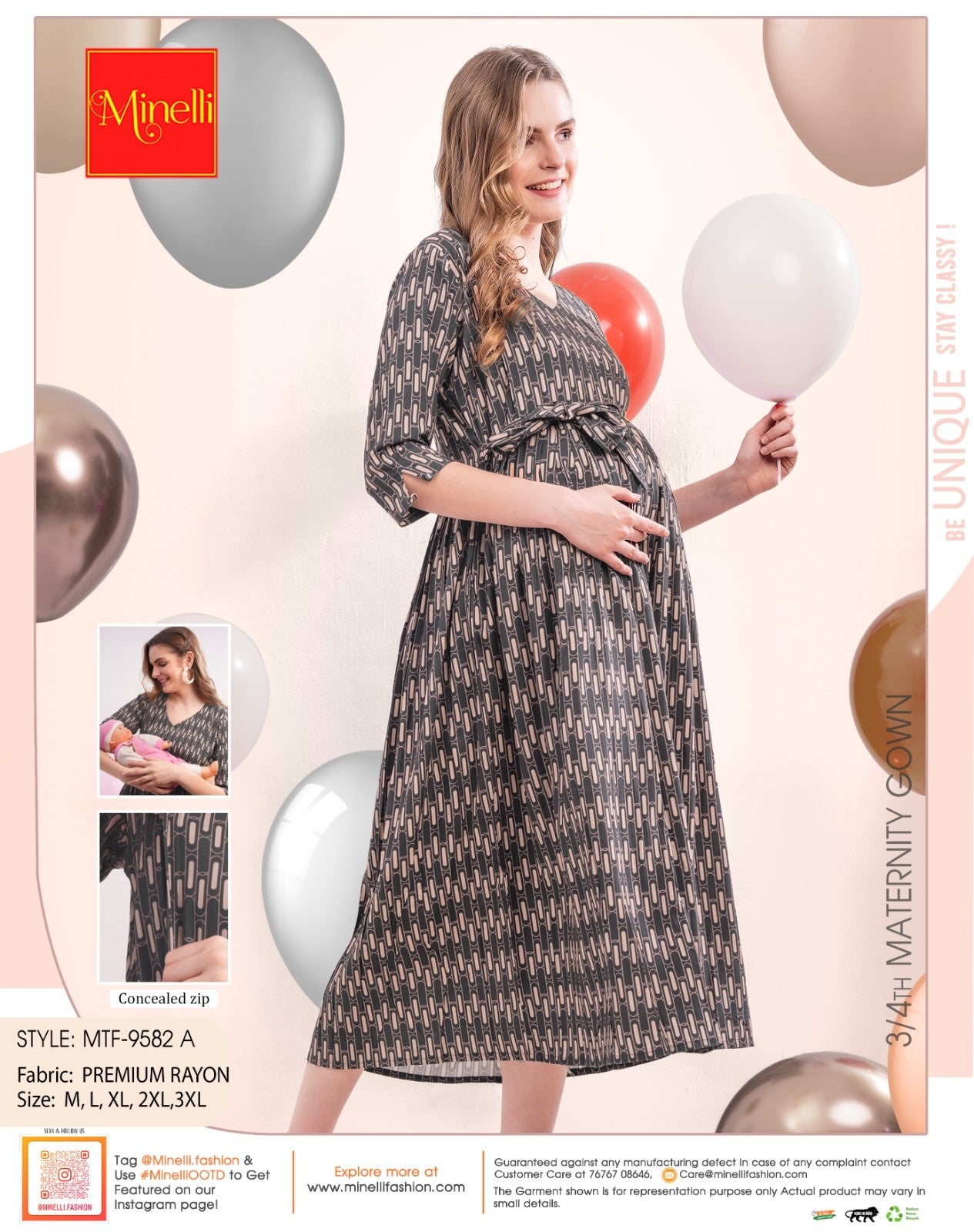 Coffee-Colored Maternity 3/4th Gown