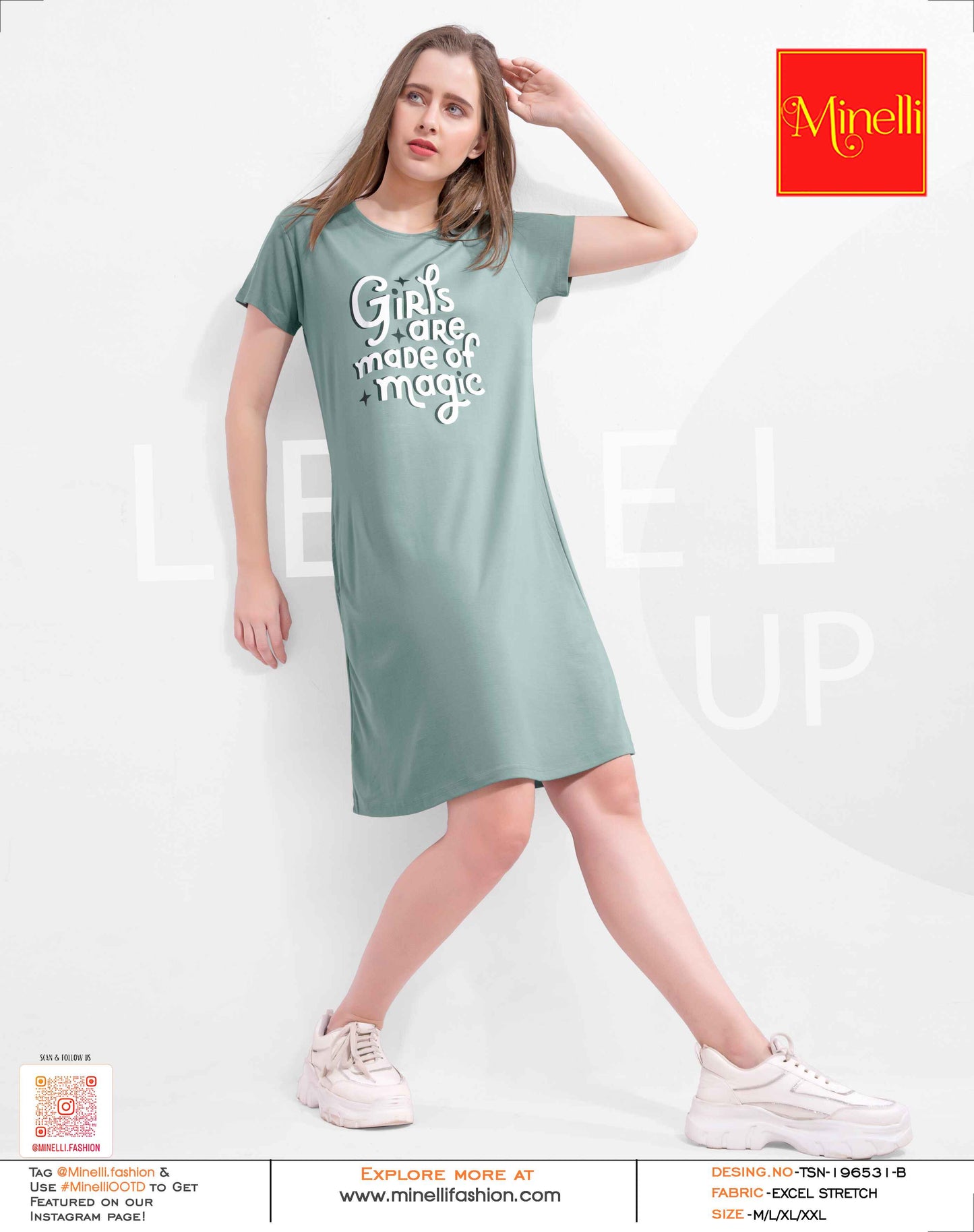 Rama-Colored Printed Short Nightdress