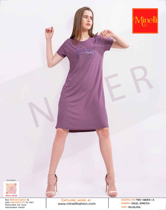 Magenta-Colored Printed Short Nightdress