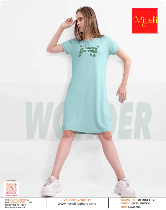 Aqua-Colored Printed Short Nightdress