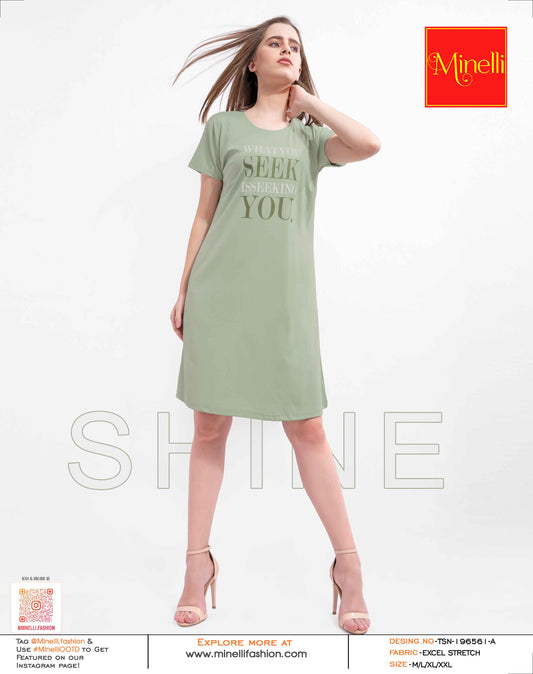 Olive-Colored Printed Short Nightdress