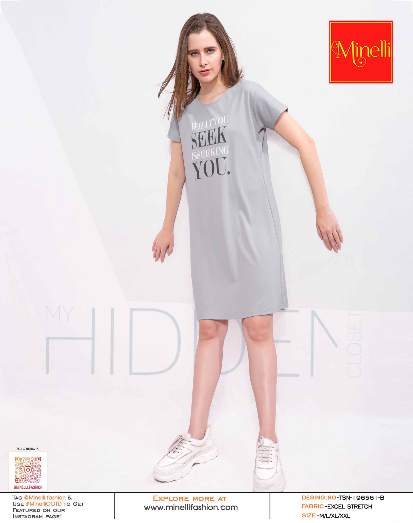 Grey-Colored Printed Short Nightdress