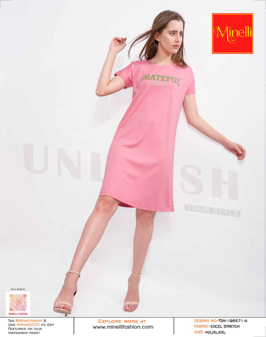 Pink-Colored Printed Short Nightdress