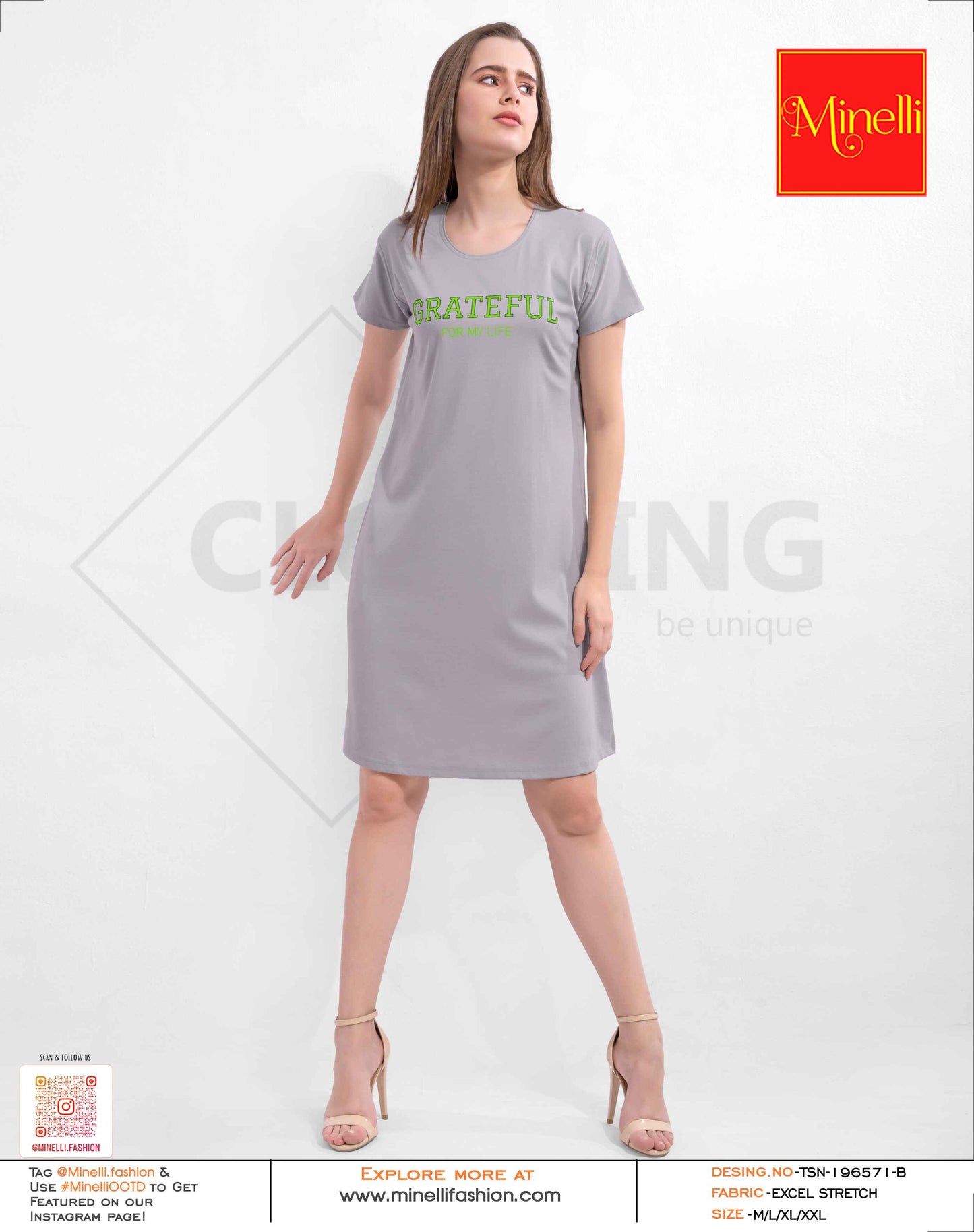 Grey-Colored Printed Short Nightdress