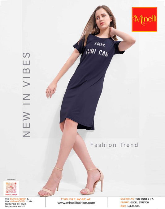 Navy Blue-Colored Printed Short Nightdress