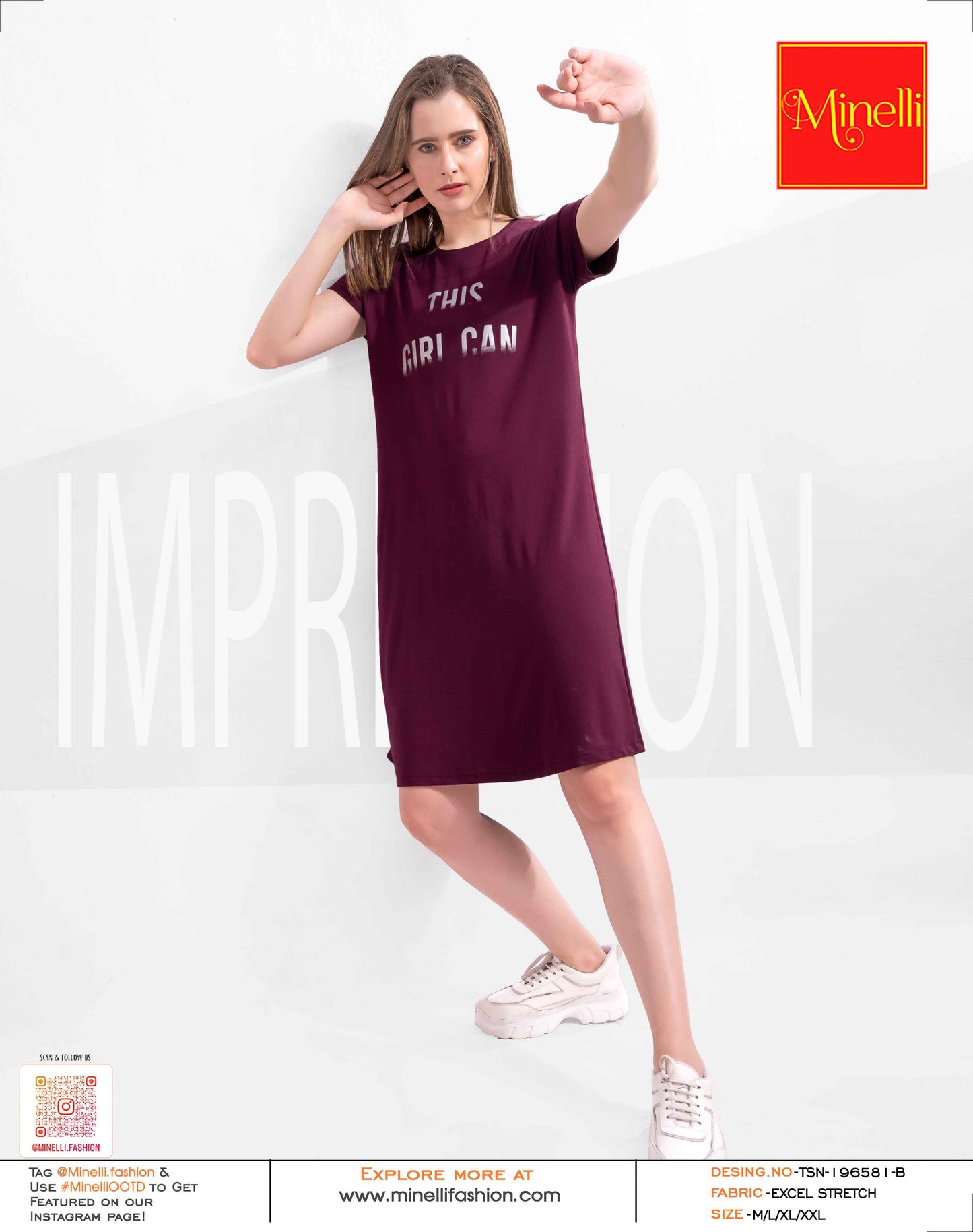 Maroon-Colored Printed Short Nightdress