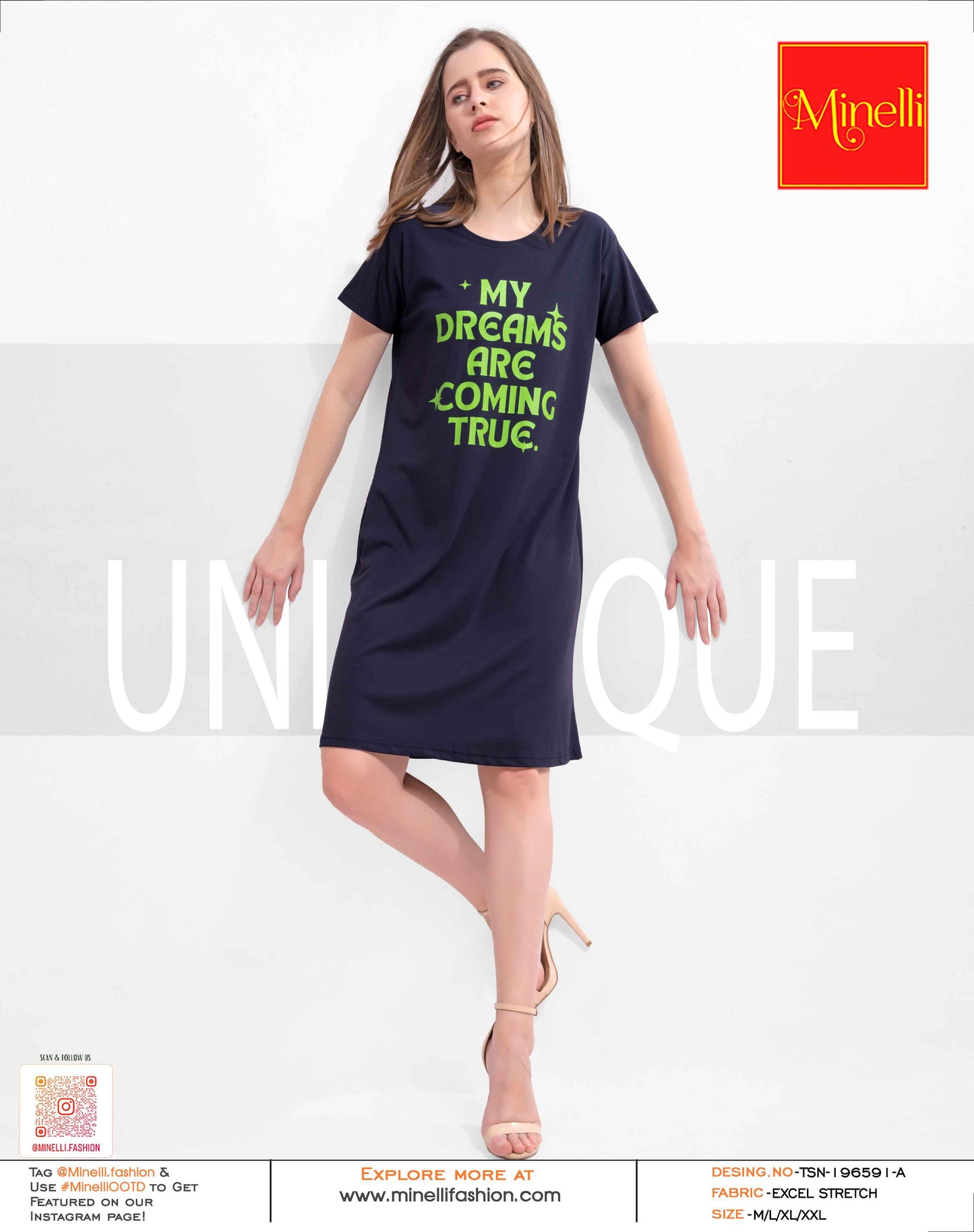 Navy Blue-Colored Printed Short Nightdress