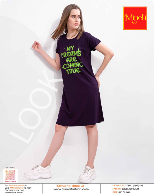 Purple-Colored Printed Short Nightdress