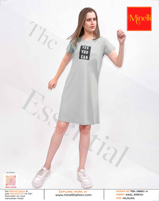 Grey-Colored Printed Short Nightdress