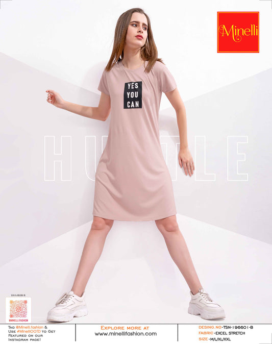 Peach-Colored Printed Short Nightdress