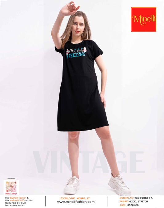 Black-Colored Printed Short Nightdress