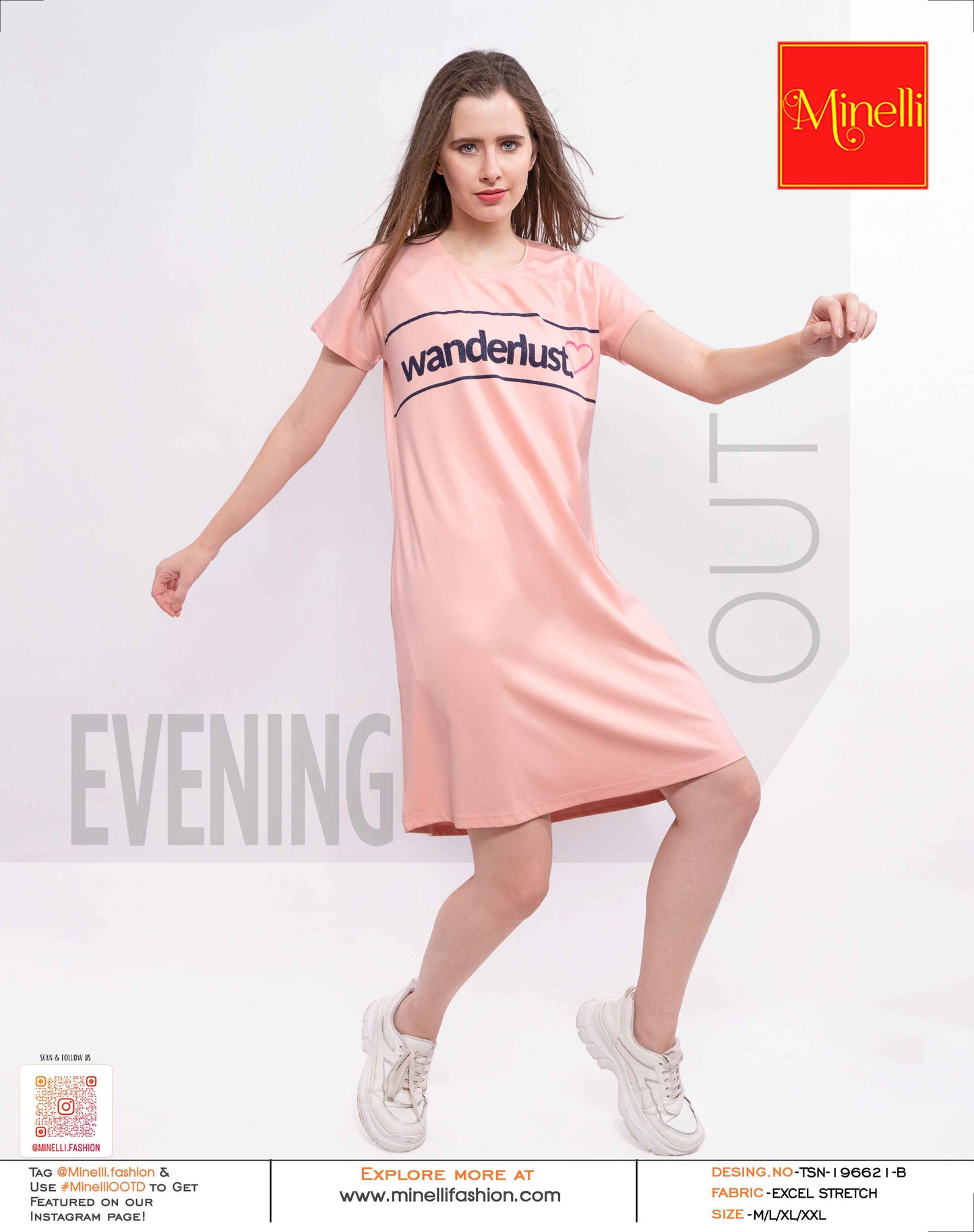 Peach-Colored Printed Short Nightdress