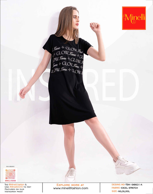 Black-Colored Printed Short Nightdress