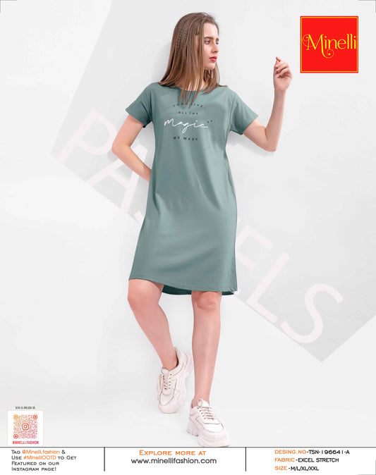 Sea Green-Colored Printed Short Nightdress