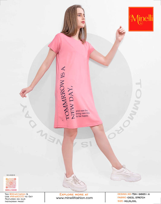 Pink-Colored Printed Short Nightdress